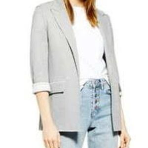 Topshop Open-Front Textured Gray Blazer Jacket, Size 2